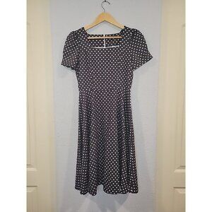NEW 50s Square Neck A-line Polka Dot Rockabilly Swing Cocktail Dress Small Black